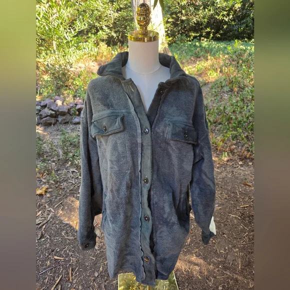 Free People Army Green Ruby Fleece Shirt Jacket Size Small - Picture 1 of 7
